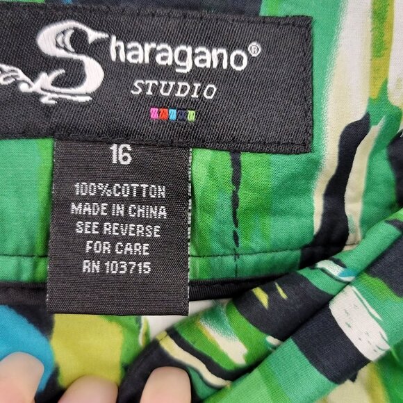 Sharagano Studio Abstract Print A-Line Skirt Size 16 Green Garden Surprise New - Picture 2 of 8